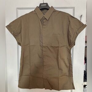 Helmut Lang Short Sleeve Button-Down Shirt in Olive Brown